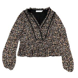 Revolve Astr The Label Ximena Wrap Peplum Top Size Large Floral Black Mustard